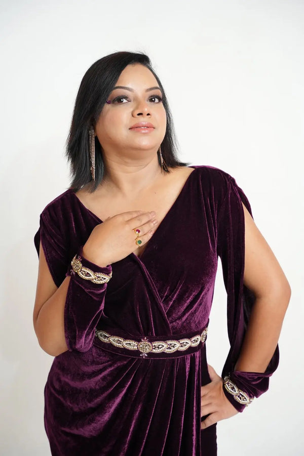 Velvet Gown With Pearl Work Xpressions By Anisha