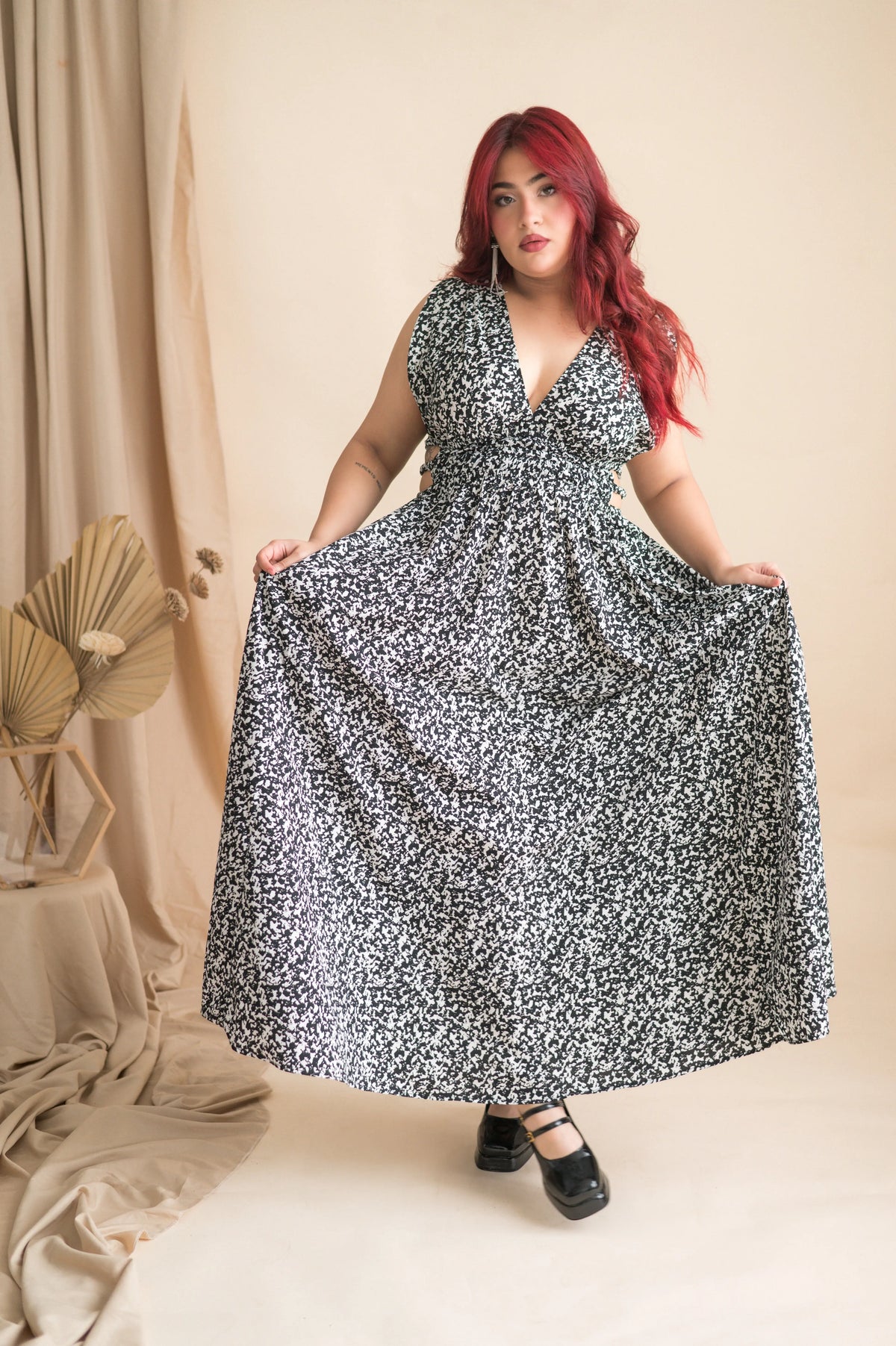 Long Printed Maxi Gown With Waist Cut Pattern - Xpressions By Anisha