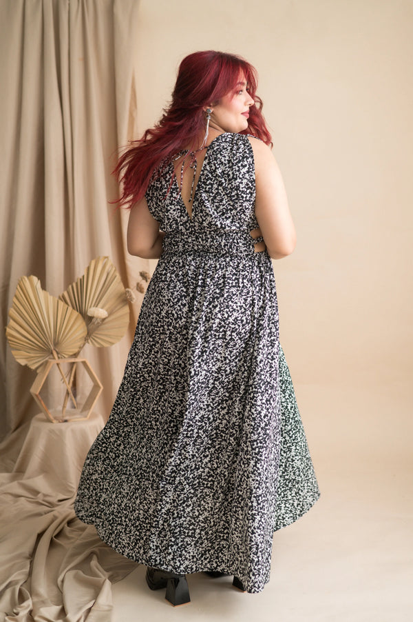 Long Printed Maxi Gown With Waist Cut Pattern - Xpressions By Anisha
