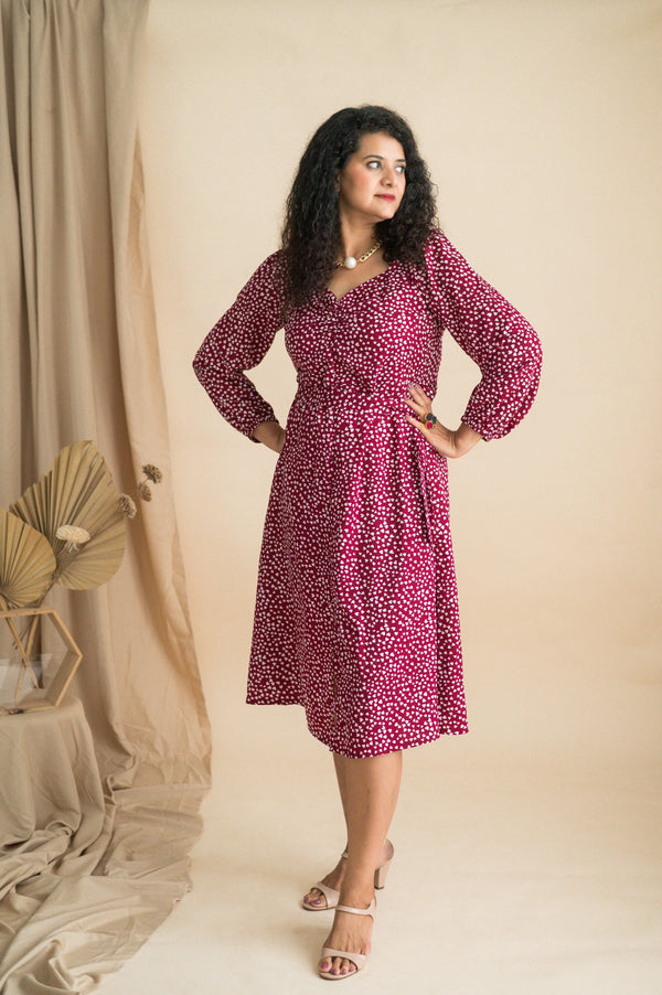 Cute Heart Print Dress With Smoking Effect In Front - Xpressions By Anisha
