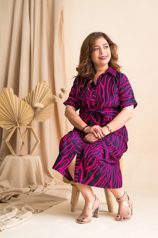 Digital Print Shirt Dress With Knot In Front - Xpressions By Anisha