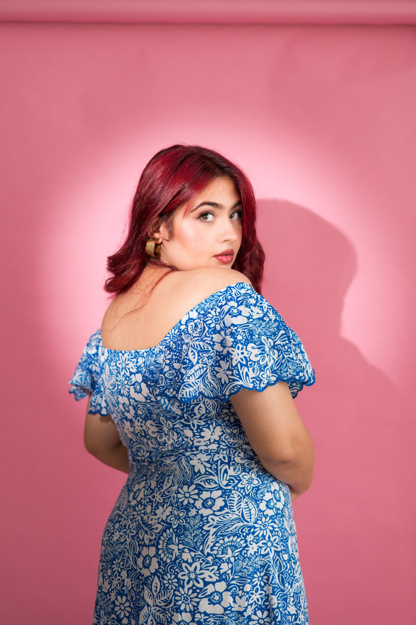 Off Shoulder Layered Dress With Machine Embroidered - Xpressions By Anisha