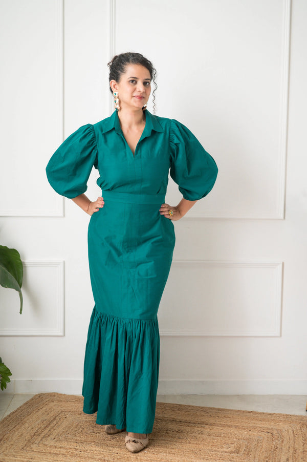 Backless Effect Shirt Style Long Layerd Dress - Xpressions By Anisha