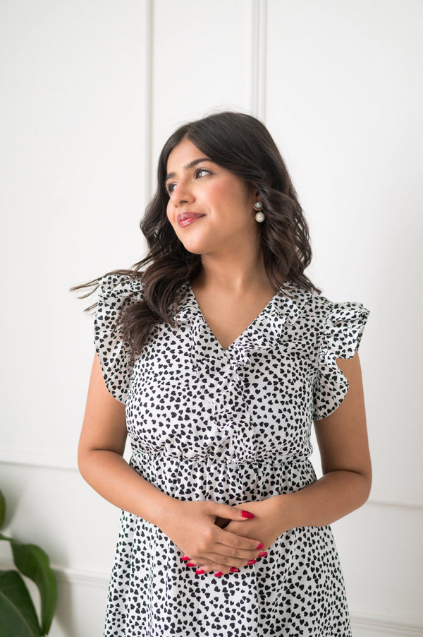 Cute Heart Print Frill Pattern Dress - Xpressions By Anisha