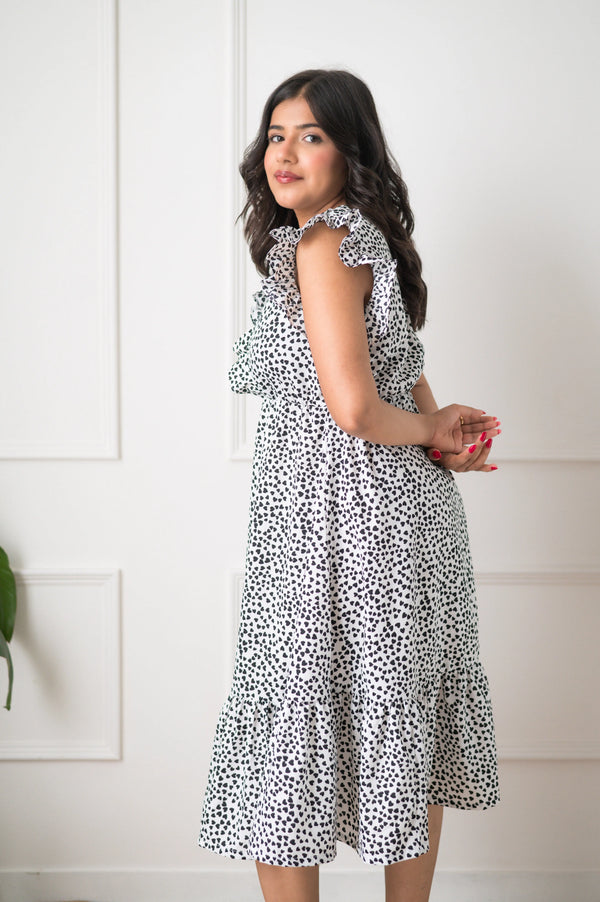 Cute Heart Print Frill Pattern Dress - Xpressions By Anisha