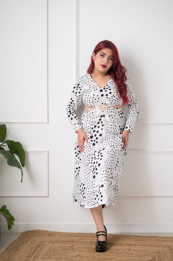 Polka Dots Waist Cut Out Dress - Xpressions By Anisha